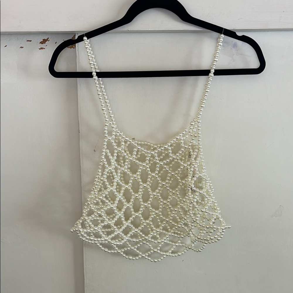 UO White Beaded Mesh Tank Top